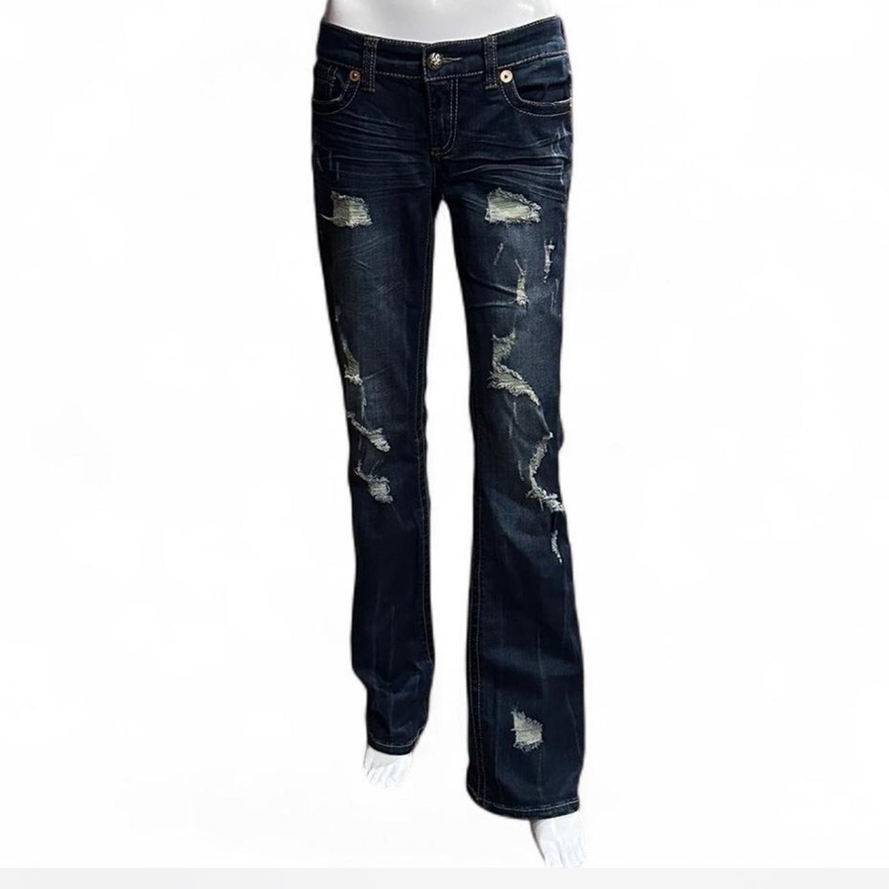 7 For All Mankind Blue Boot Cut Distressed Jeans